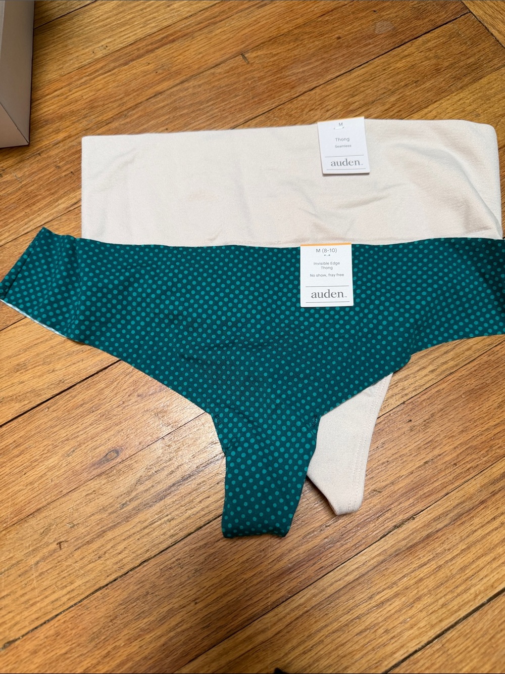 Auden Two-Pack Seamless Thongs - Teal Polka Dot & Cream